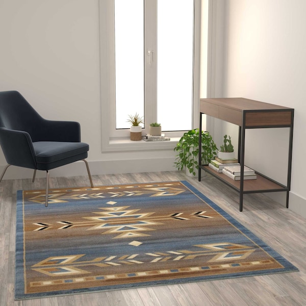 Flash Furniture Blue 5 x 7 Southwestern Style Patterned Area Rug OKR-RG1113-57-BL-GG - main